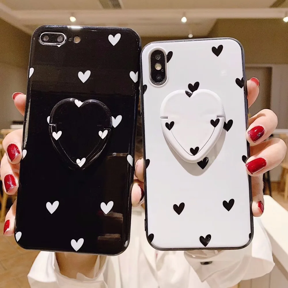 

Fashion Love Heart Phone Case for iPhone X XS XR XSMax 6s 7 8Plus Soft TPU With Phone Holder Shell Back Cover Coque