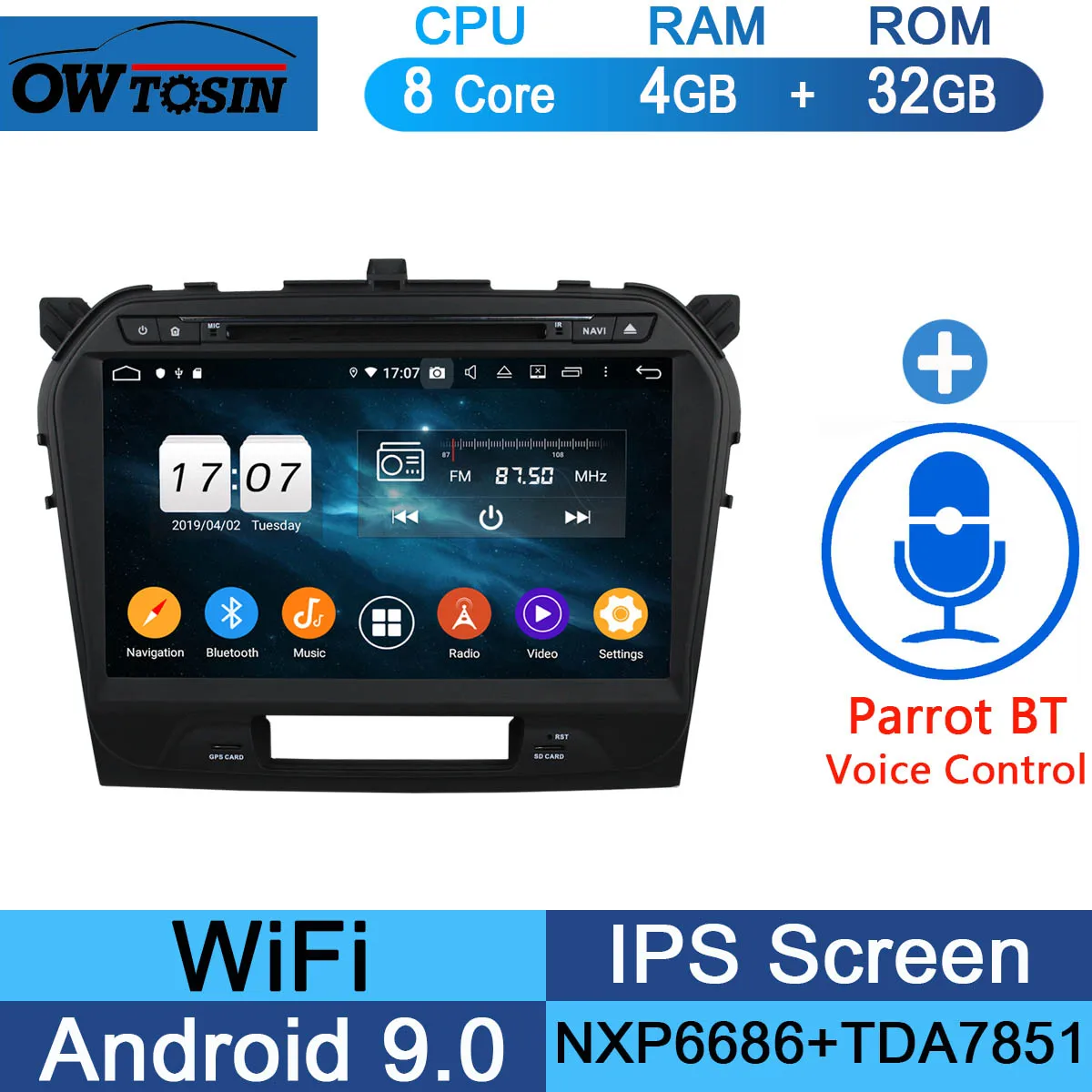 10," ips 1920*1080 8 ядер 4 Гб ОЗУ+ 64 Гб ПЗУ Android 9,0 автомобильный dvd-плеер для Suzuki Vitara DSP радио gps Parrot BT Adas - Цвет: 32G Parrot BT