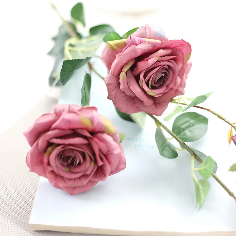 1PCS/SET DIY high imitation 92CM simulation head 3 rose artificial flower high quality fake rose flower DA