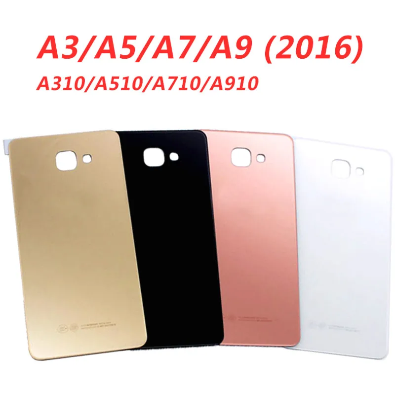 

Carcasa trasera para Samsung A3 A310 A5 A510 A7 A710 A9 A910 2016 Nueva cubierta de cristal de la batería de la puerta trasera con el logotipo adhesivo