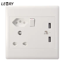 Leory 16a 250 В USB розетки Plug Dual USB Порты и разъёмы Зарядное устройство Мощность розетки колодка Панель с коммутатором Южная африка plug