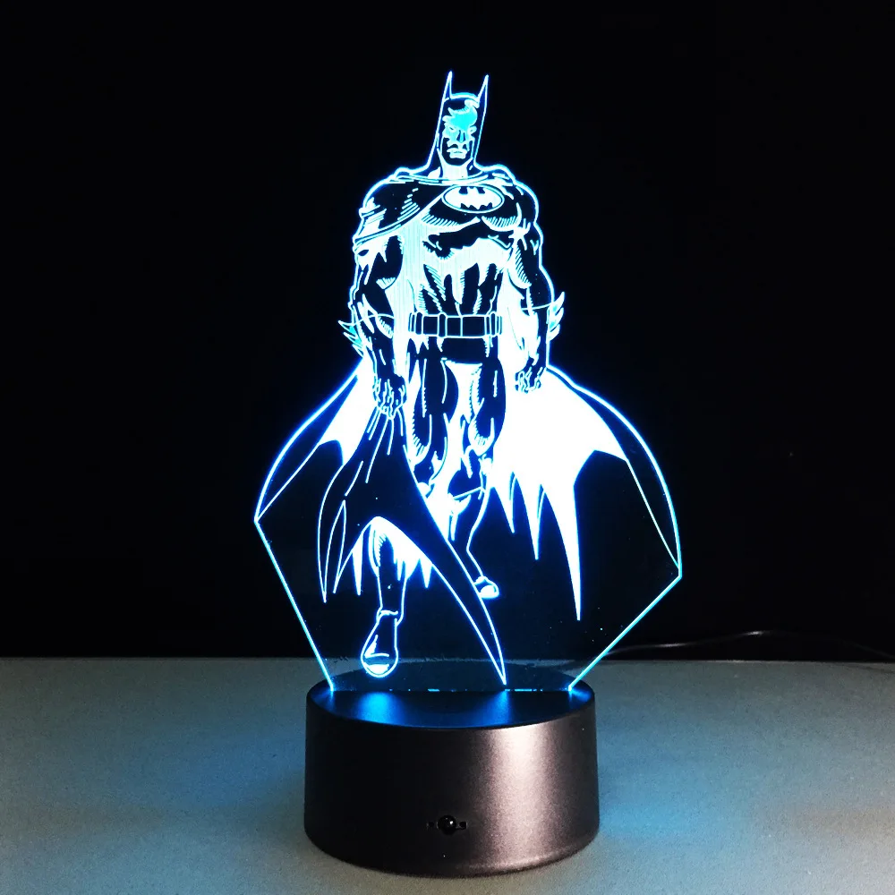 Бэтмен 3D LED Красочный Night Light new52 Бэтмен акрил USB LED Настольная лампа творческий фигурку Освещение игрушка