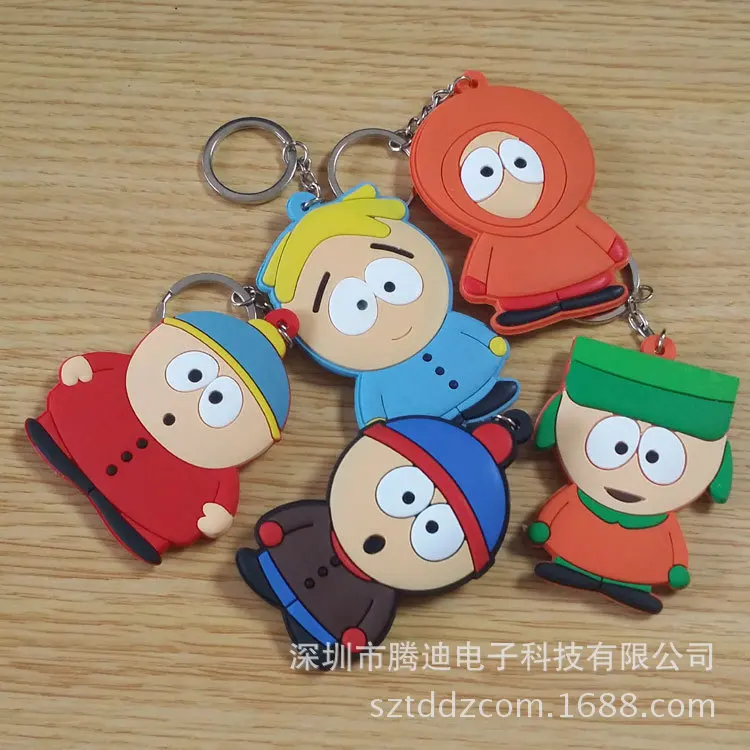 South Park Cartoon PVC Stan Marsh Kyle Broflovski Kenny McCormick cosplay silicona para llaves llavero moda joyería