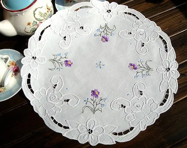 

37cm HOT White embroidery table place Mat cloth lace cotton round Placemat doilies glass Coaster pot mug cup holder Pad Kitchen