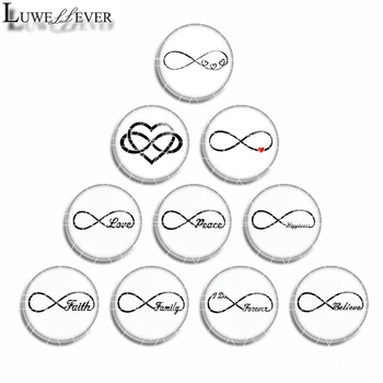 

12mm 10mm 16mm 20mm 25mm 444 10pcs/lot Infinity Symbol Mix Round Glass Cabochon Jewelry Finding 18mm Snap Button Charm Bracelet