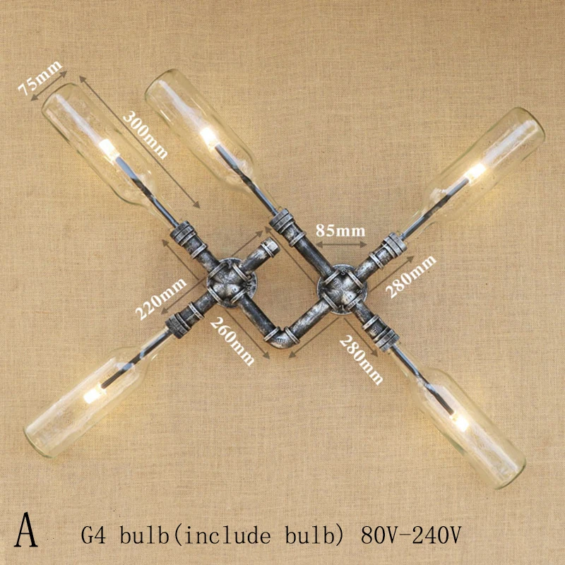 Retro Industrial iluminacion led lámpara de pared Cortina de cristal LOFT hierro óxido incluye G4 bombilla luz de la pared para el cuarto de baño dormitorio restaurante