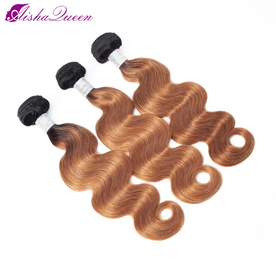 Aisha Queen Pre-colored 1B/30 Bundles Peruvian Body Wave Hair Ombre Human Hair Bundles 1b/30 Ombre Remy Hair
