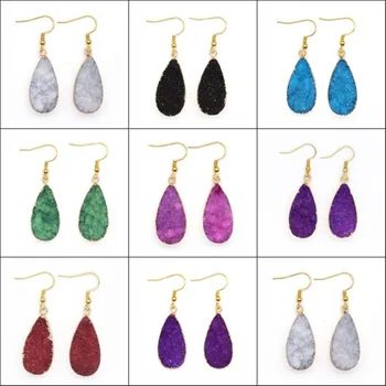 

Kraft-beads Elegant Style Light Yellow Gold Color Rock Crystal Dyed Lake Blue Water Drop Green Earrings Purple Jewelry