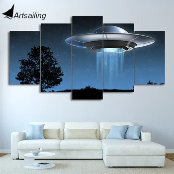 

HD printed 5 piece canvas art Universe Flying UFO painting Framed wall pictures for living room modern free shipping CU-2072B