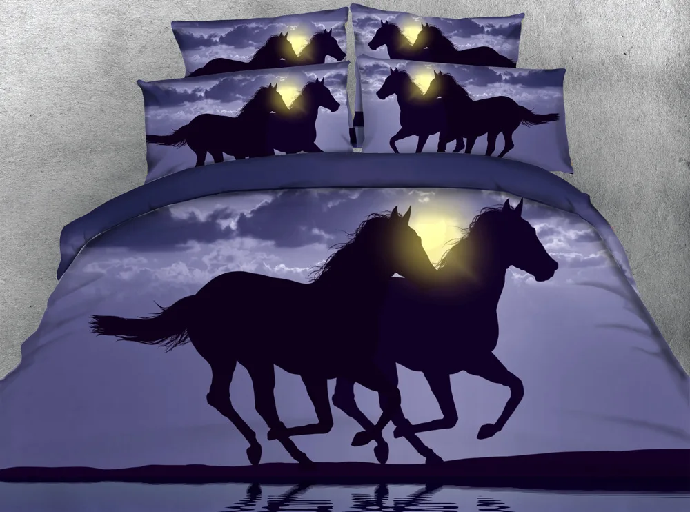 3D животное королева Декор пододеяльник набор жеребцов лошади бегущие на мистическом небесном фоне Конный Мужской комплект постельного белья из 3 предметов