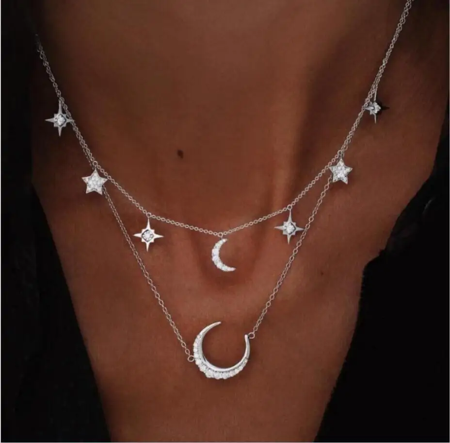 Женские лунные ожерелья золотистого цвета с длинной кисточкой и кулонами