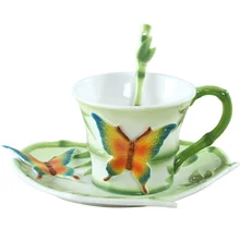 Бабочка Эмаль фарфоровая кофейная чайная чашка и ложка для блюдца декоративная керамика чайная кружка для воды подарок на день Святого Валентина