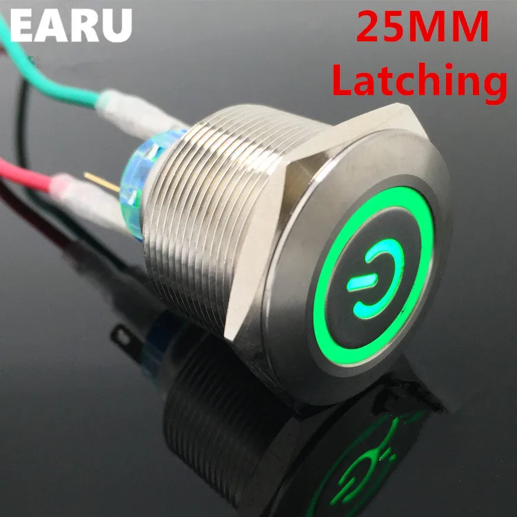 

1pc 6Pin 25mm Metal Stainless Steel Latching Doorebll Bell Horn LED Push Button Switch Car Auto Engine Start PC Power Symbol