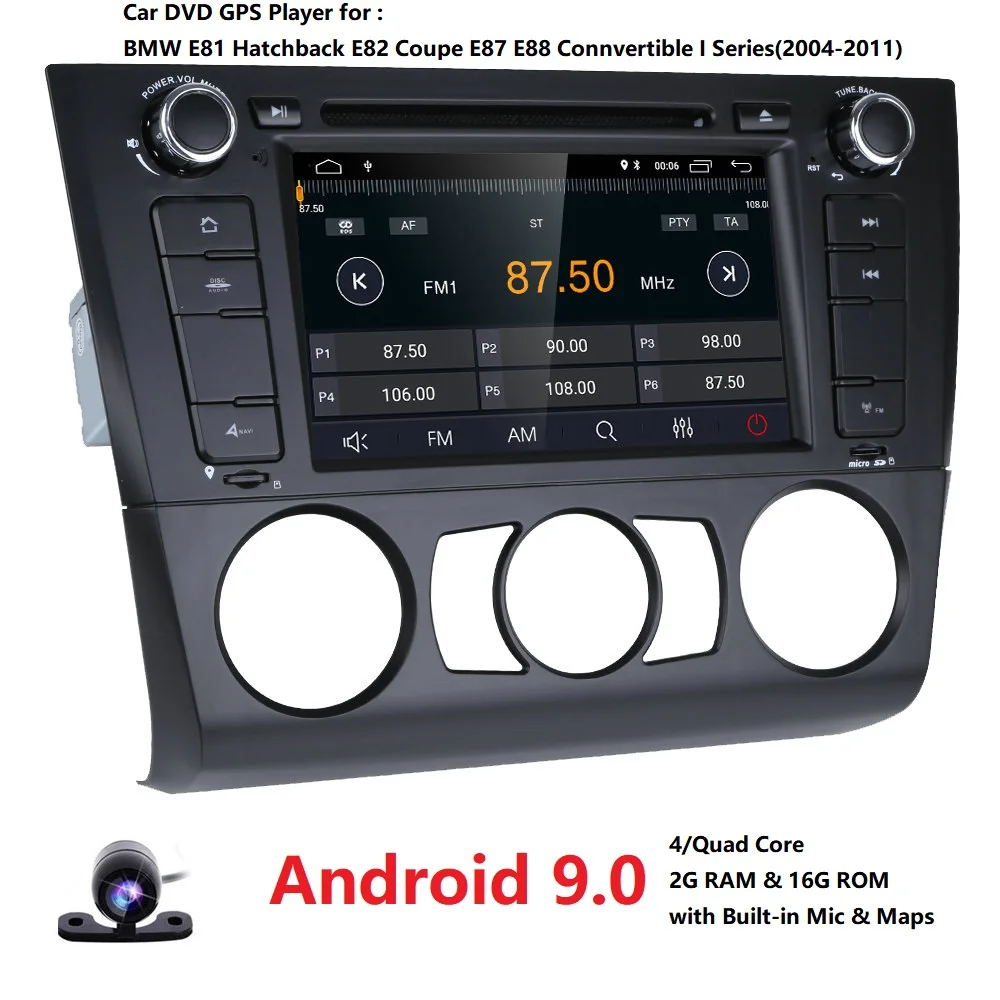 Top 4G Android9.0 QuadCore 2GB RAM 16GB ROM Car DVD Player For BMW 1 Series E81 E82 E88 116i 118i 120i 130i GPS BT Stereo Radio RDS 2
