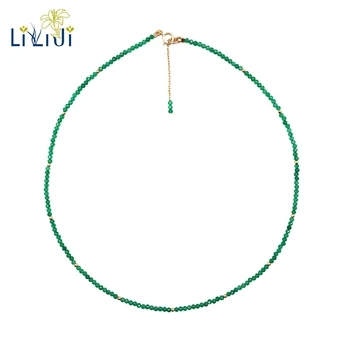 LiiJi Unique Real Green Onyx 2mm Faceted Tiny Beads 925 sterling silver Yellow Gold Color Choker Shining Necklace