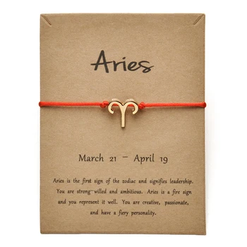 

12pcs Red Colors Gold Card Fashion Jewelry 12 Constellations Zodiac Woven Bracelet Bangles For Women