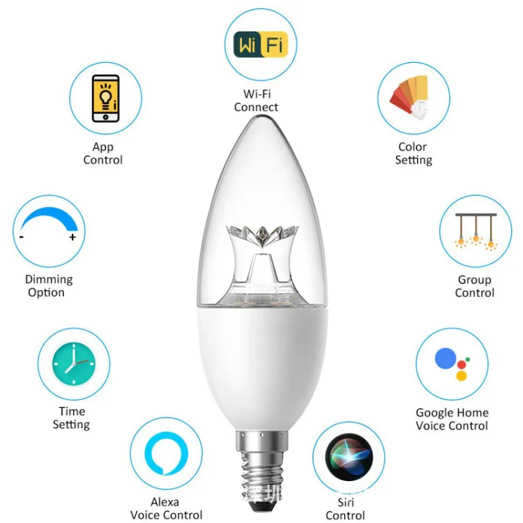 Беспроводные смарт-лампы светодиодный светильник E14/E27 умный дом затемнения RGB Alexa Google IFTTT умный динамик Голосовое управление мощностью 6 Вт светодиодный декоративные огни