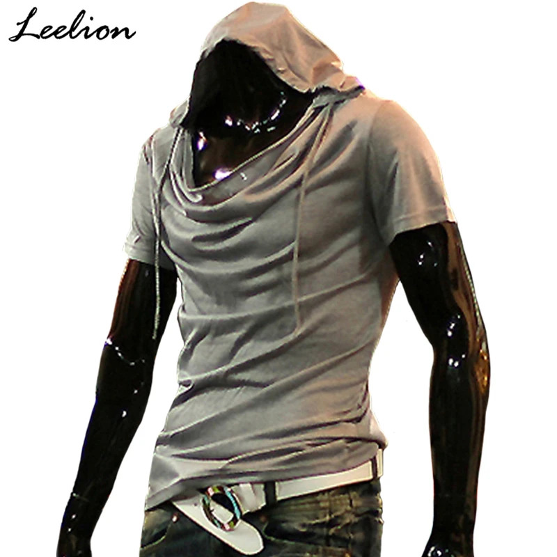 

IceLion 2019 Summer Heap Collar T Shirt Men Fashion Hooded T-shirt Hip Hop Streetwear Men's Short Sleeve Solid Fitness Tshirt
