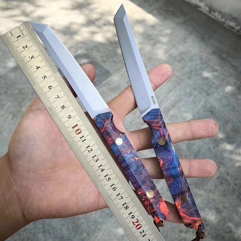 

M390 Steel Handmade Fixed Blade Knife Outdoor Combat Pocket Tools Tatical Camping Hunting Straight Knife Carved Leather Sheath