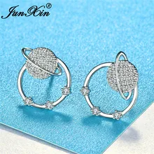 JUNXIN Симпатичные планеты Глобус серьги гвоздики для женщин 925 серебро круглые белые хрустальные серьги со стразами женские ювелирные изделия