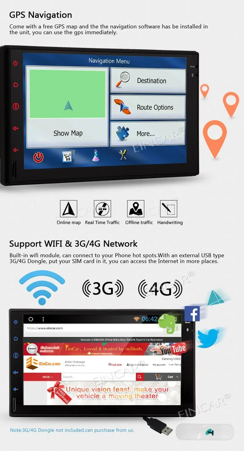 Perfect dual 2 DIN Android 7.1 core GPS car audio no-dvd MP3 player Bluetooth capacitive screen support FM radio steering wheel control 4
