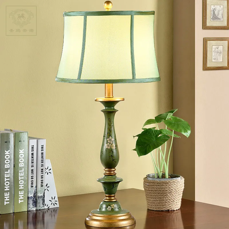 New Creatice Pastoral Hand Painted Green Resin Fabric E27 Dimmiable Table Lamp For Living Room ...