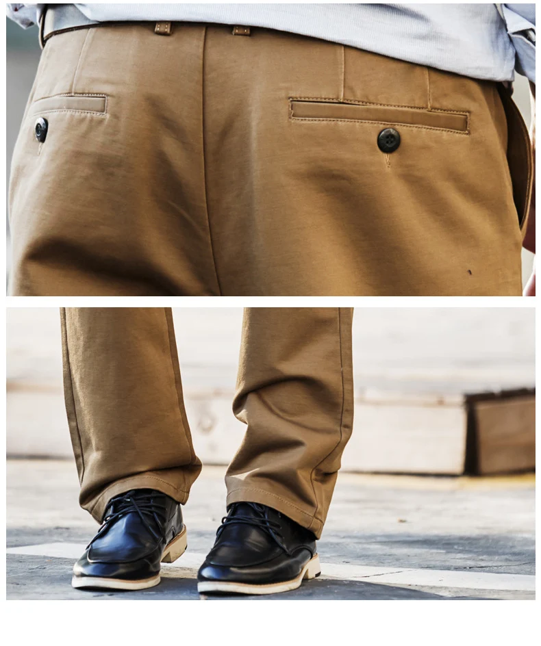 Осенне-зимние модели, свободные прямые повседневные брюки, деловые Стрейчевые мужские брюки, коричневые, желтые, большие размеры, длинные штаны