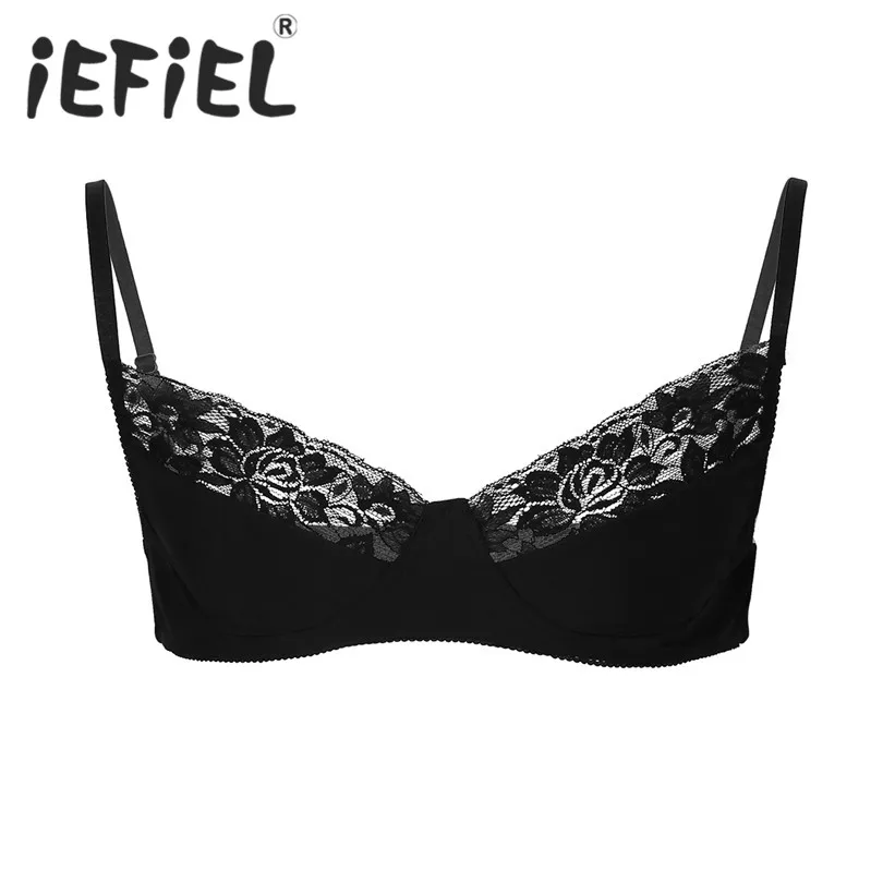 IEFiEL/Новое поступление эротичное мужское белье Sexy Gay Mens белье Сисси Bralette гладкой ткани с кружевом без «косточек топ-Бюстгальтер с регулируемыми плечевыми ремнями