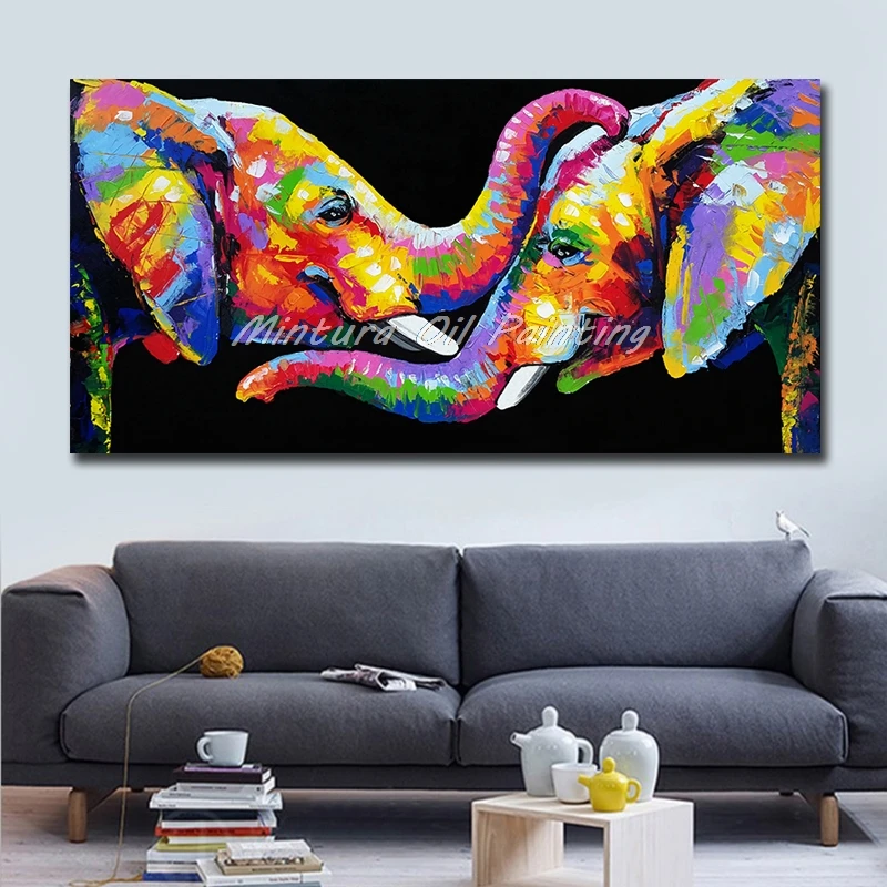Arthyx арт большой размер Ручная роспись Жираф Животные картины маслом на холсте слон Настенная картина плакат для домашнего декора без рамки