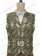 Halloween Costume Noble Black Golden Floral Jacquard Victorian Steampunk Waistcoat