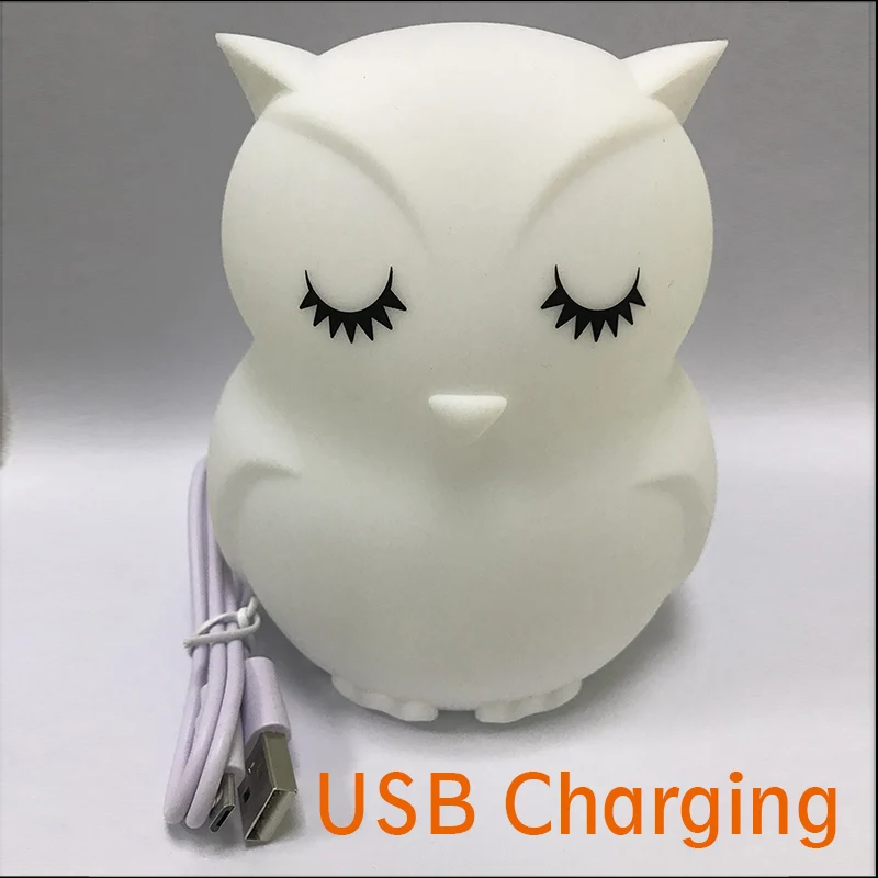 Cute owl cartoon colorful LED Lamp creative silicone night light children's toy lamp bedroom decoration USB charging light (6)