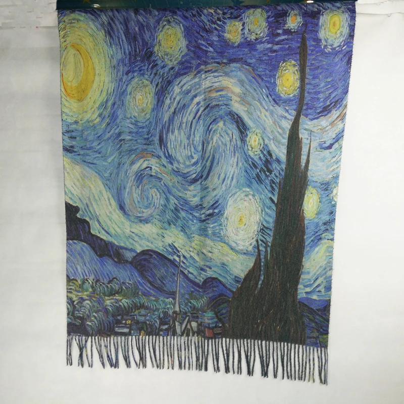 Online España moda mujer invierno diseñador KlimtVan Gogh pintura al óleo bufanda de Cachemira chal foulard bandana mujeres envuelve bufandas LL180828