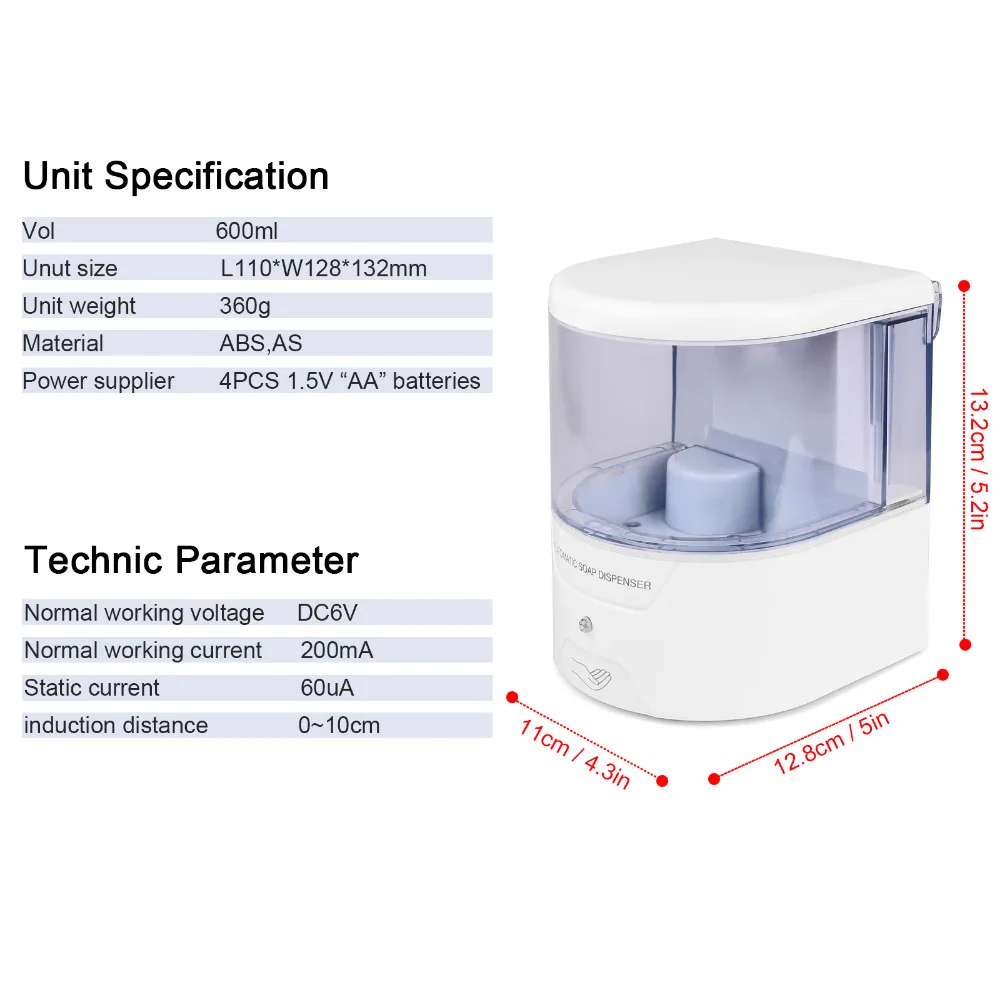 Дозатор для мыла на батарейках 600 мл настенный автоматический ИК-датчик сенсорный кухонный дозатор для мыла и лосьона для кухни и ванной комнаты