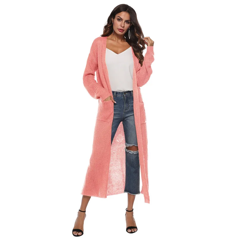 

Ladies Long Sexy Mature Jacket and Pocket Thick Sweater Sweater Cardigan Jacket Ladies Clothing Long Coat