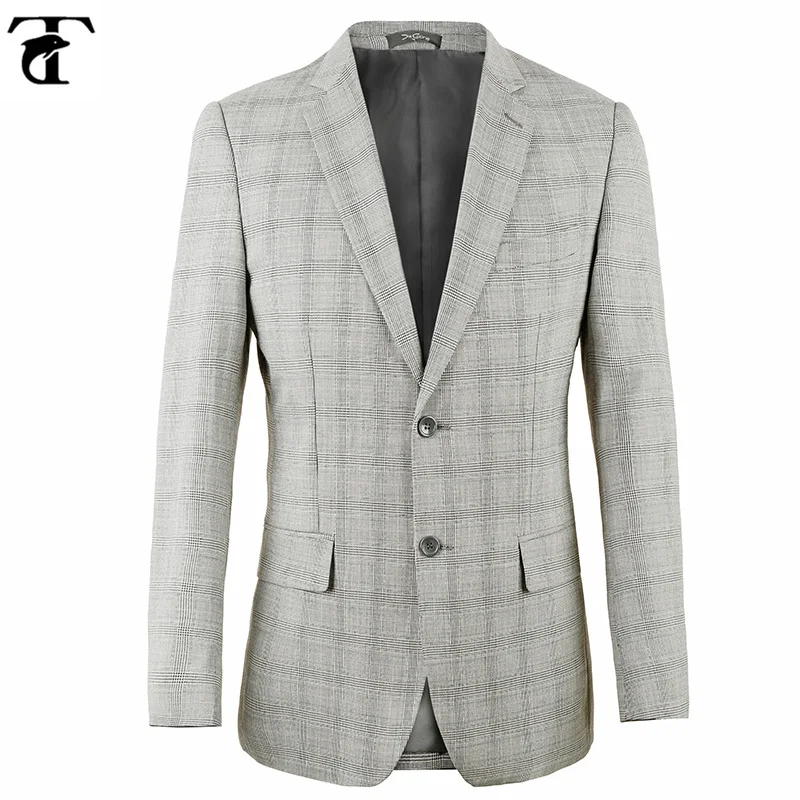 Masculino Gris Toturn Mode Casual Fit Slim Blazer Taille Marque Costume 2017 Plaid Veste Hommes Euro Mâle Conceptions ALR435cjq