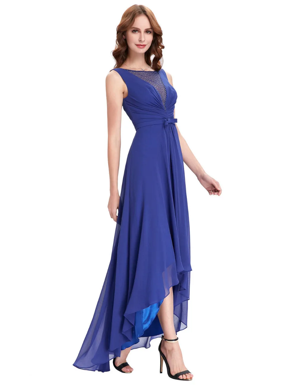 High Low Royal Blue Chiffon Short Front Long Back Bridesmaid Dress ...