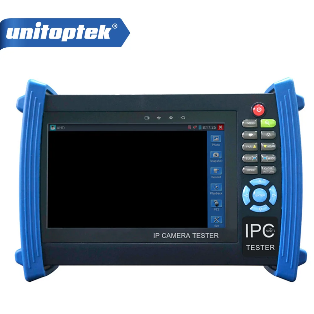 

7 inch Touch Screen CCTV Tester AHD/CVI/TVI Camera Tester ,Video Record, Utp Cable Scan, WIFI/Ping Test+PTZ Controller+POE Out