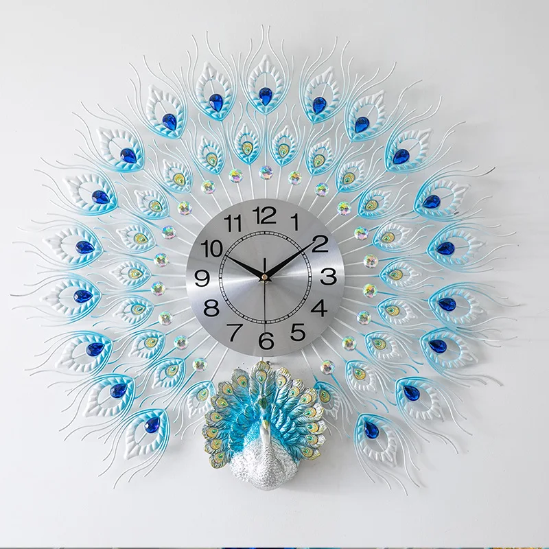 

Beautiful Peacock Creative Living Room Wall Clock Wrought Iron Mute Clock European Modern Home Fashion Decorative Quartz Clock