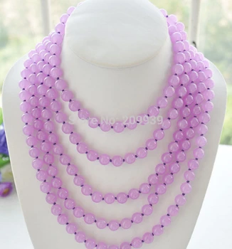 

FREE SHIPPING>>>@@ AS290 Long 100" 10mm round lavender stone bead necklace