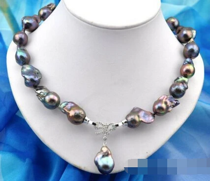 

0002030 Rare baroque black keshi reborn pearl necklace pendant AAA