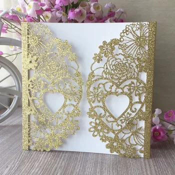 

20pcs/lot Luxury Glitter Gold Wedding Invitations Birthday Party Invitations Greeting Blessing Card Banquet Supplies