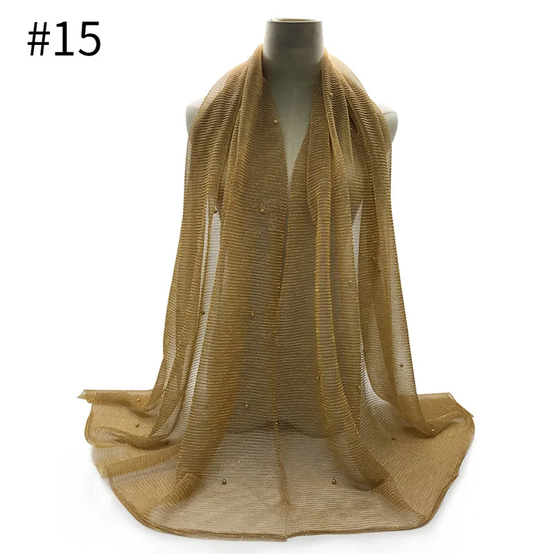 Мерцающий плиссированный хиджаб шарф жемчуг Модный женский мусульманский платок блестящие шарфы и шали дизайн для вечерние хиджабы - Цвет: 15