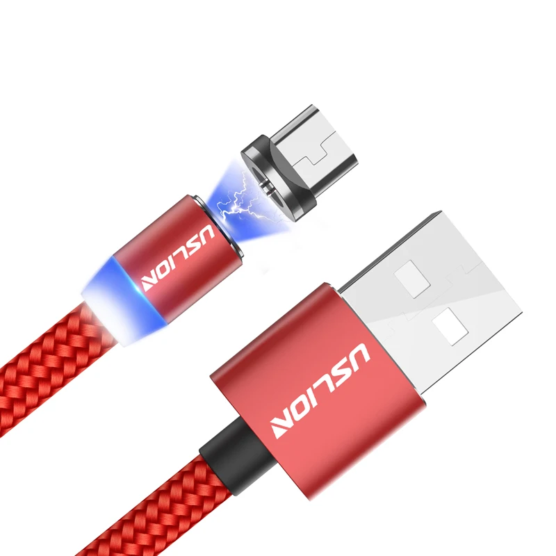 USLION светодиодный магнитный usb-кабель с магнитной вилкой и кабелем USB type C и кабелем Micro usb для samsung Xiaomi для быстрой зарядки iPhone X 8 7 - Цвет: red