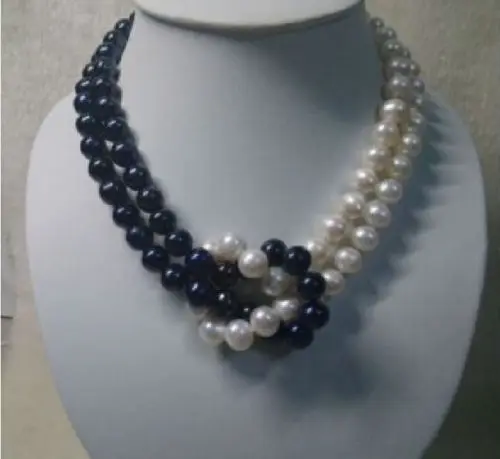 

08151 9-10MM SOUTH SEA NATURAL WHITE BLACK PEARL NECKLACE 14K