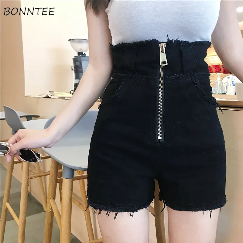 

Shorts Women Trendy All Match Slim Regular Simple Solid Korean Style Womens Leisure High Elasticity Hot Sale Denim Zipper Fly
