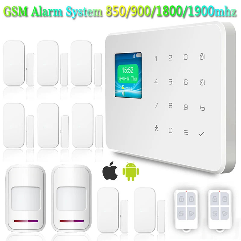 

G18  High Quality 433mhz 8 X Door Sensors Wireless Remote Control Kit Home GSM English Voice Burglar Alarm System