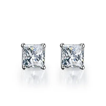 

VVS1 Princess Cut 2Ct each 7x7 mm G-H Moissanite Diamond Stud Earrings 925 Sterling Silver Earring for Her Wedding Jewelry