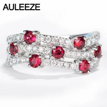 AULEEZE Natural Ruby Diamond Wedding Band Real 18K Solid White Gold 0.68cttw Ruby Ring Twist Band Gemstone Jewelry For Women