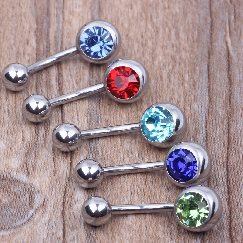Wholesales Stainless Steel 100 pcs/lot Mix 10 Color 14G Body Piercing Jewelry Jewelled CZ Gem Navel Ring Belly Button Ring
