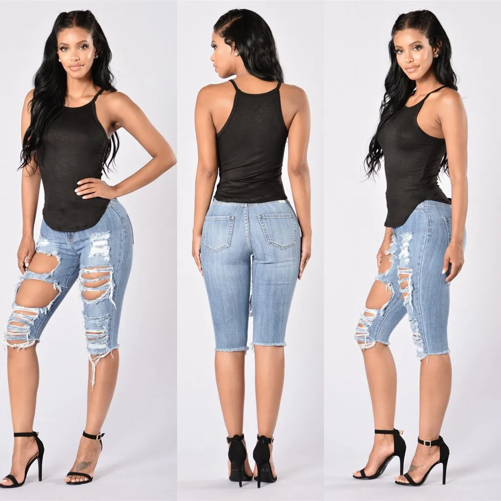 

2019 Casual Light Blue Women Jeans Vintage High Waist Button Denim Pants